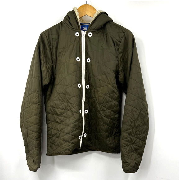 G-Star Raw Olive Green Quilted Hooded Long Sleeve Puffer Jacket‎ Size Medium - Picture 1 of 10